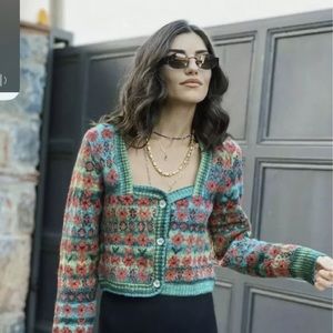 Zara Square Neck Floral Knit Cardigan